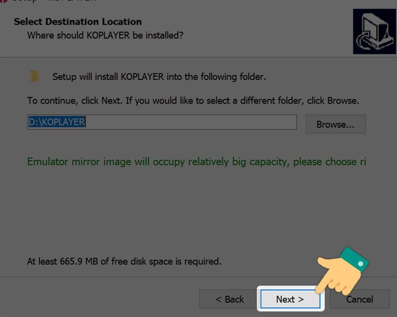Chọn next để tiếp tục